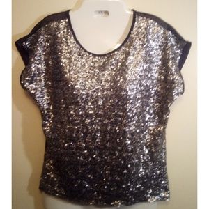 Chloe K gray sparkle top with sheer back